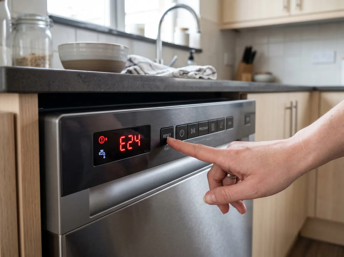 Bosch dishwasher control panel showing E24 error code - dishwasher repair Miami Florida