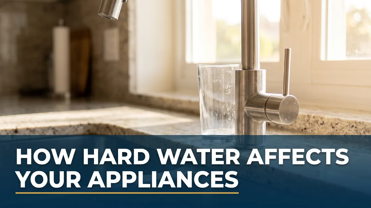Kitchen faucet and glass with mineral scale showing hard water appliance damage in a Hollywood home