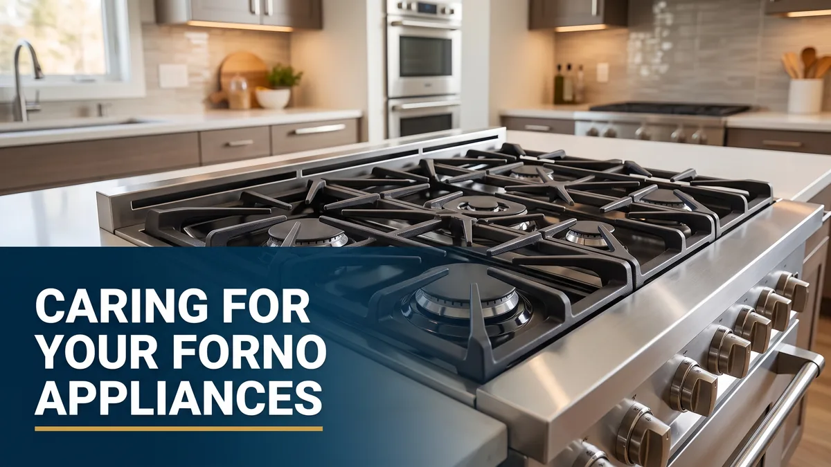 Stainless steel professional-style range, the focus of this Miami Forno appliance repair and care guide