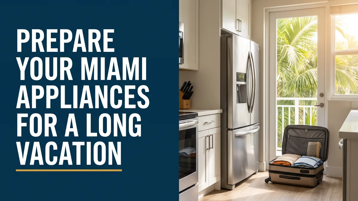Bright Miami kitchen with a suitcase by the door, illustrating how to prepare appliances for vacation