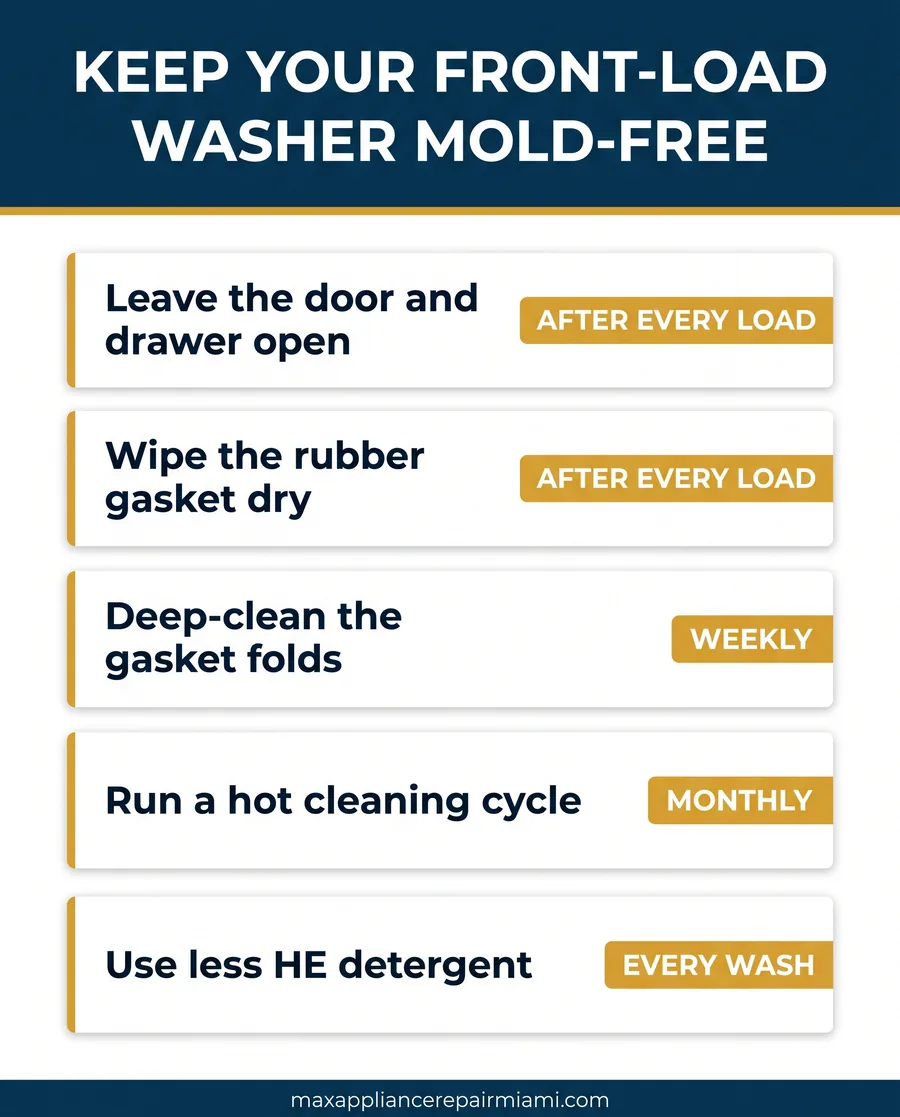 prevent mold in front load washer infographic